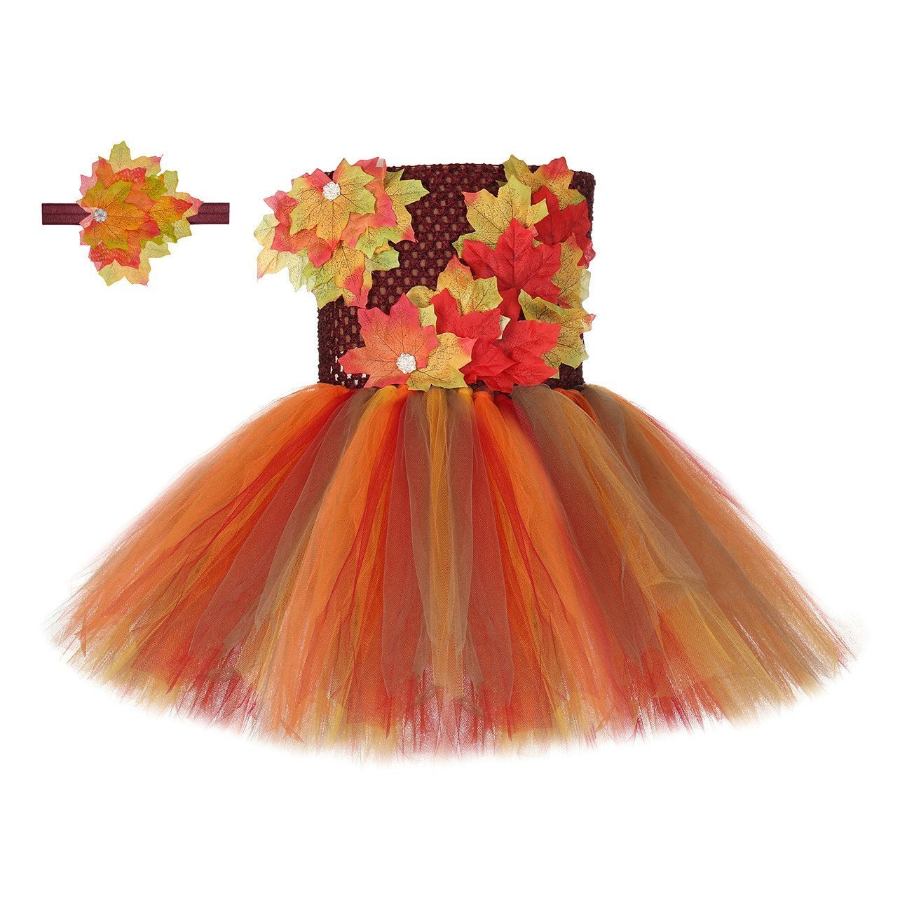 BuyFall Thanksgiving Tutu Dress Girl Maple Leaf Skirt with Hair Strap Now Cheaper With 3 - 5 Days Ship - PajamasBuy