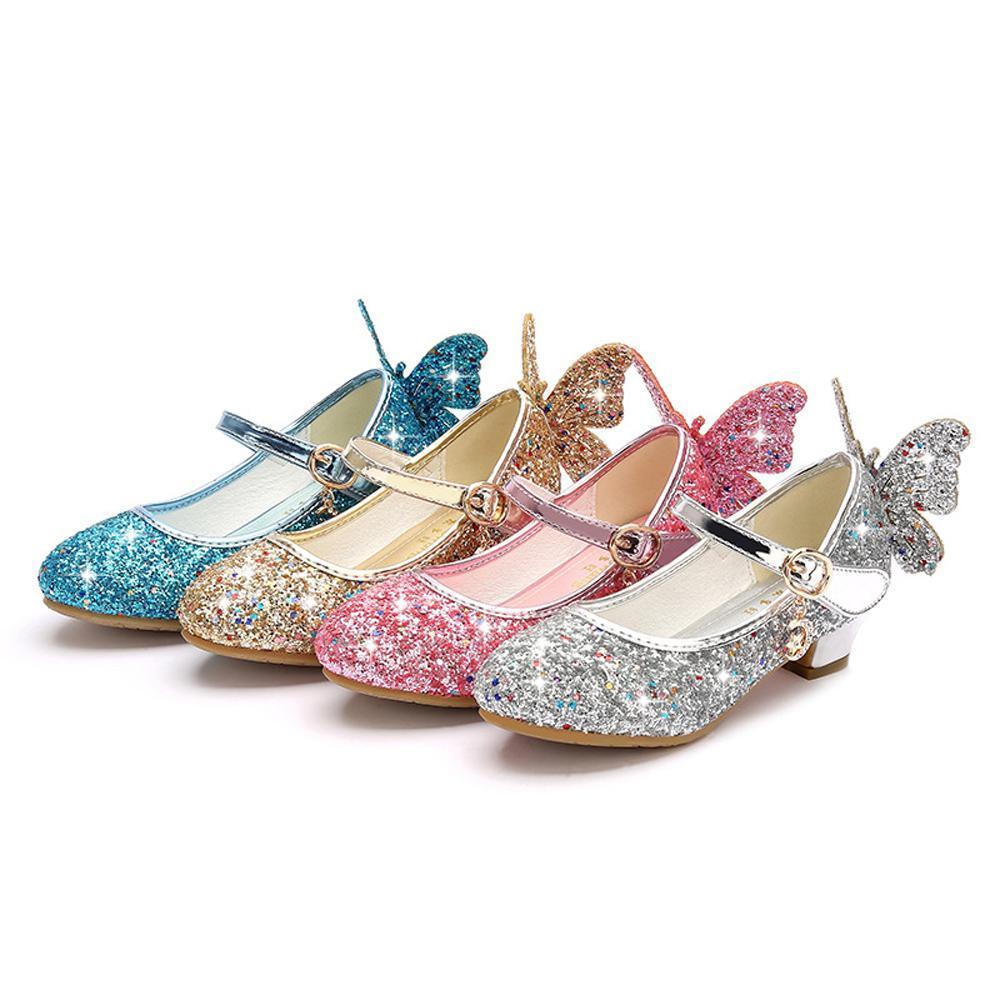 BuyGirls Glitter Butterfly Mary Jane Flats With Mini Heels Dress Shoes Now Cheaper With 3 - 5 Days Ship - PajamasBuy