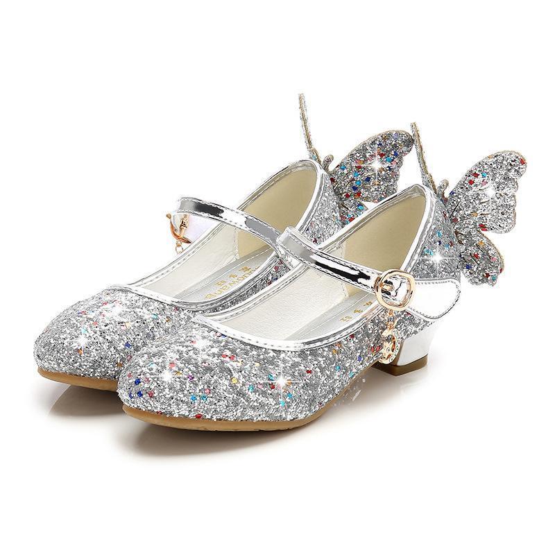 BuyGirls Glitter Butterfly Mary Jane Flats With Mini Heels Dress Shoes Now Cheaper With 3 - 5 Days Ship - PajamasBuy