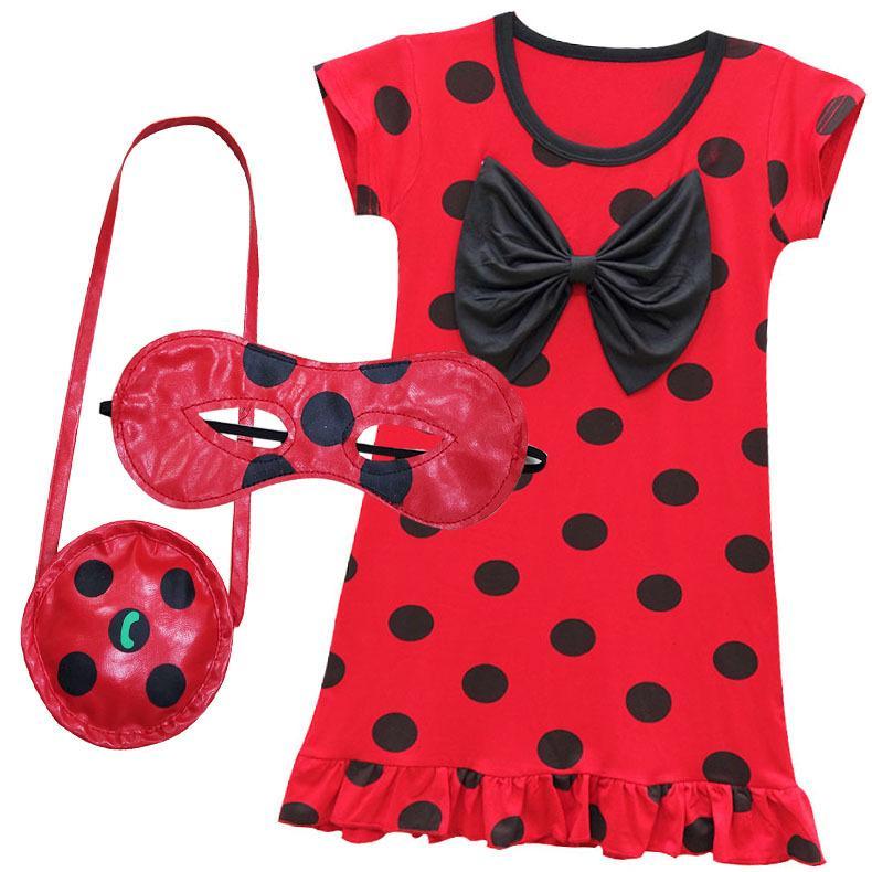 BuyGirls Ruffled short sleeve bow Red Black Dot Miraculous Ladybug Dress Kids Cosplay Ladybug Costume Party Costume Now Cheaper With 3 - 5 Days Ship - PajamasBuy