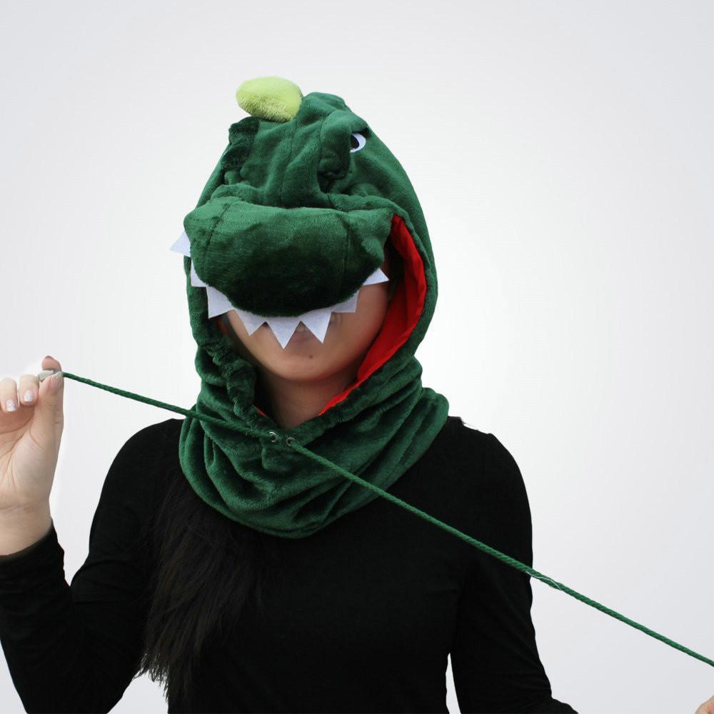 Green Dinosaur Kigurumi Neck warmer Hooded animal hat - Pajamasbuy