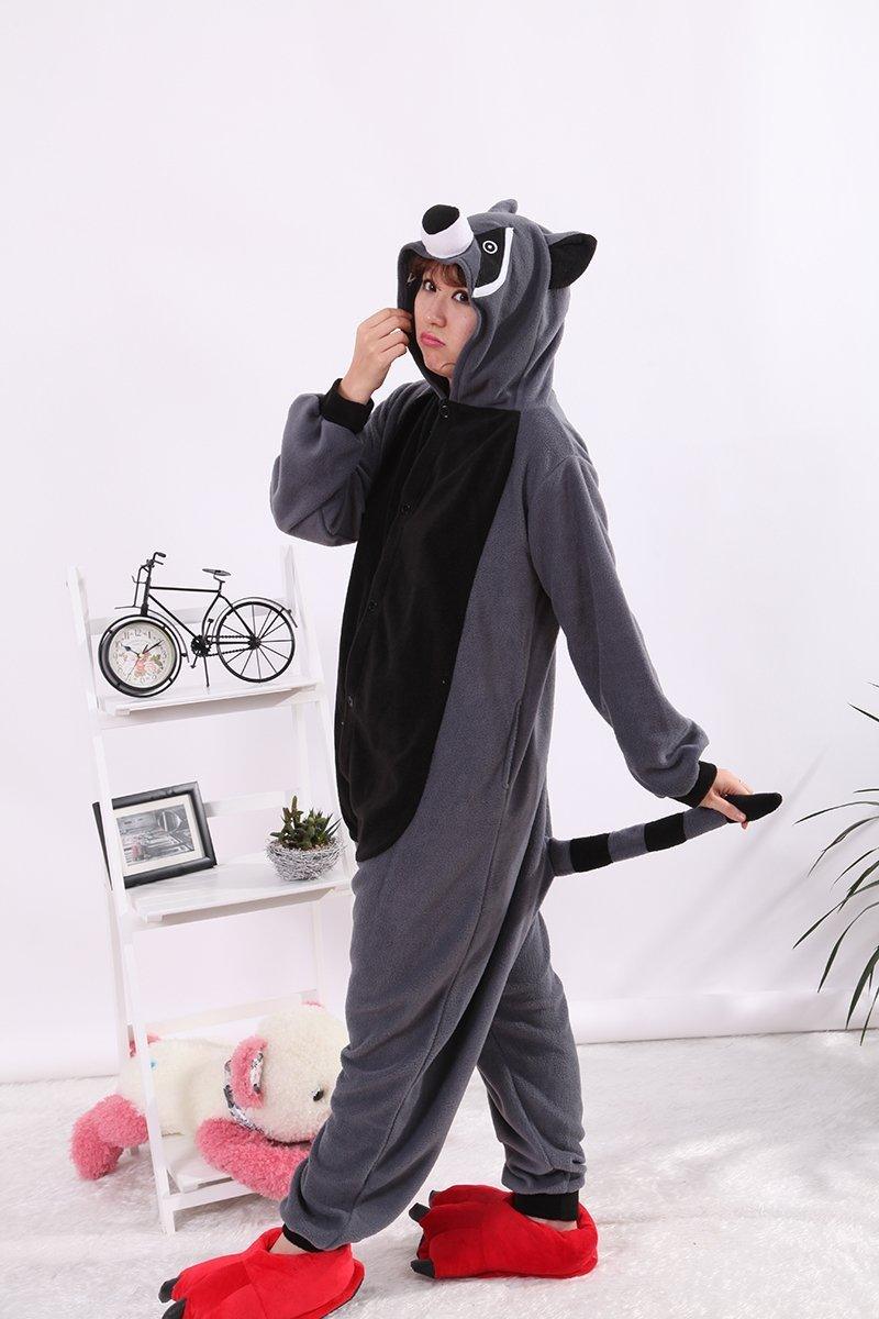 Grey Coon Racoon Kigurumi Animal Onesies Costume Pajamas - Pajamasbuy