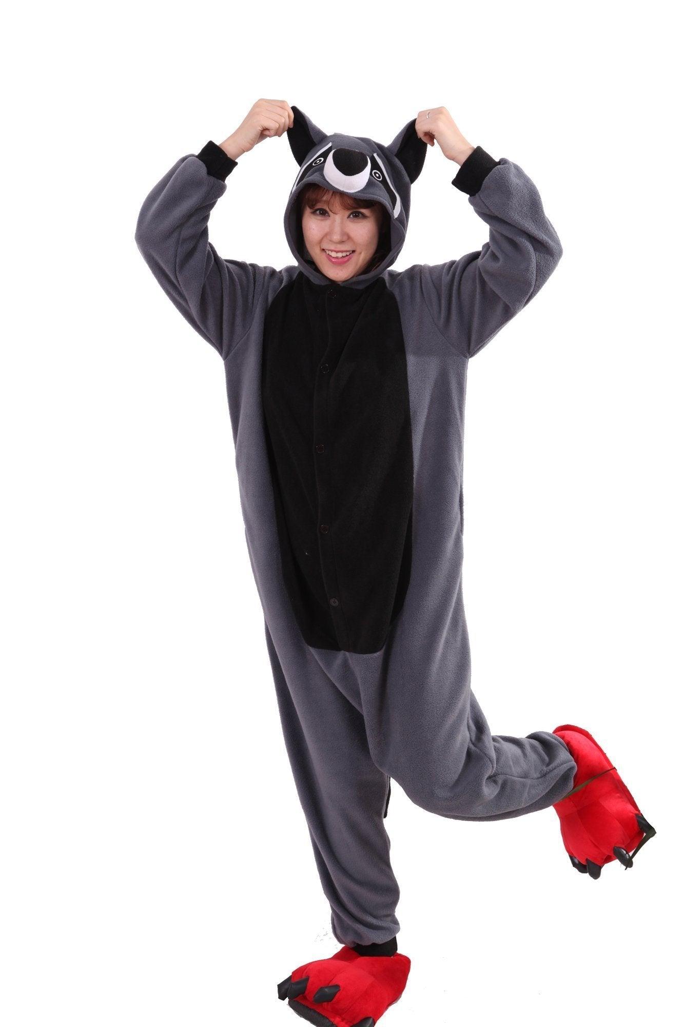 Grey Coon Racoon Kigurumi Animal Onesies Costume Pajamas - Pajamasbuy