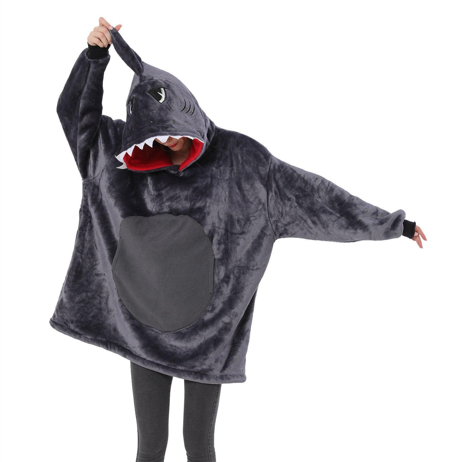 Grey Shark Animals Costume Keep Warm Cozy Lazy TV Blanket Pajamas - Pajamasbuy