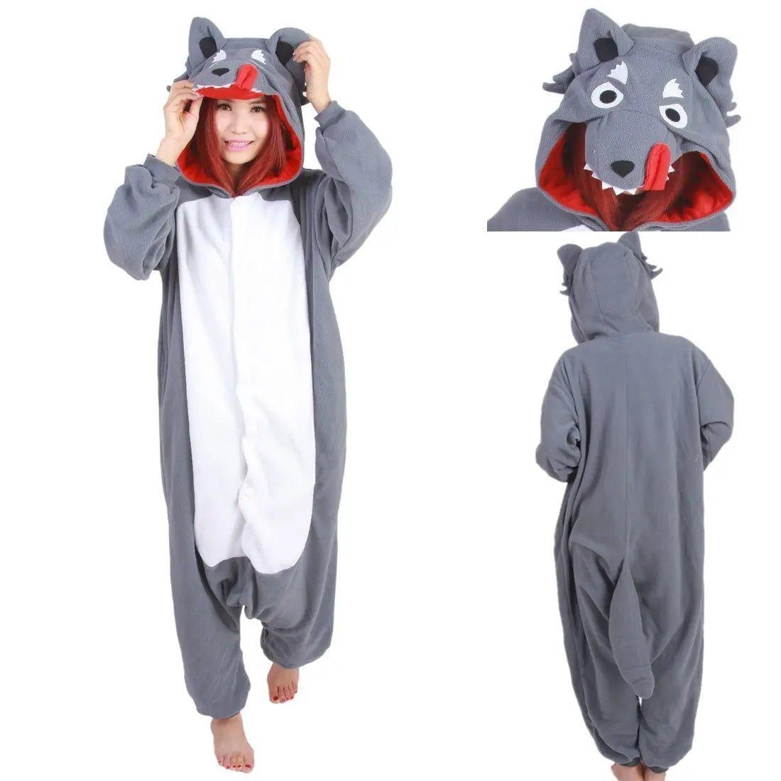 Grey Wolf Kigurumi Animal Onesie Costume Hoodie Pajamas - Pajamasbuy