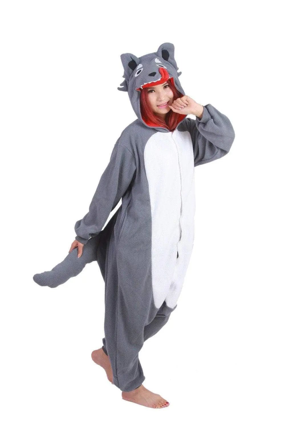 BuyGrey Wolf Kigurumi Animal Onesie Costume Hoodie Pajamas Now Cheaper With 3 - 5 Days Ship - PajamasBuy