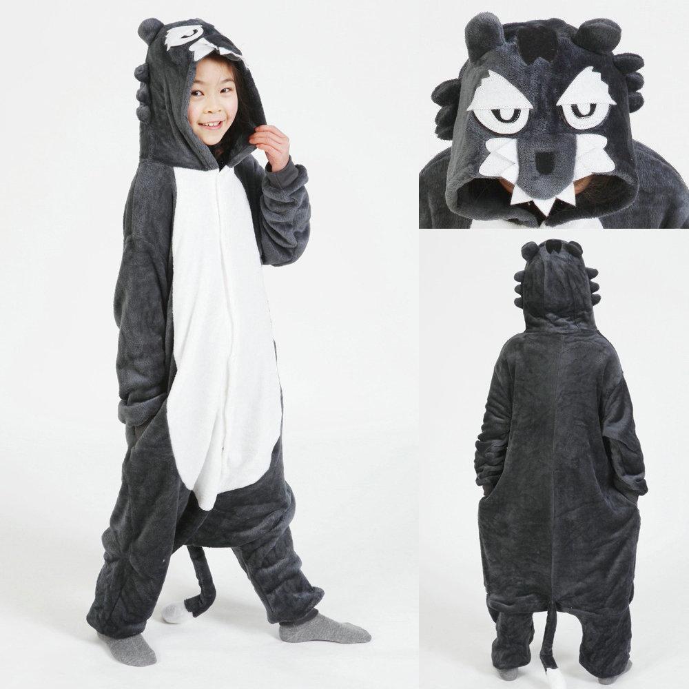 BuyGrey Wolf Kigurumi Pajamas Kids Animal Hoodie Onesie Cosplay Now Cheaper With 3 - 5 Days Ship - PajamasBuy