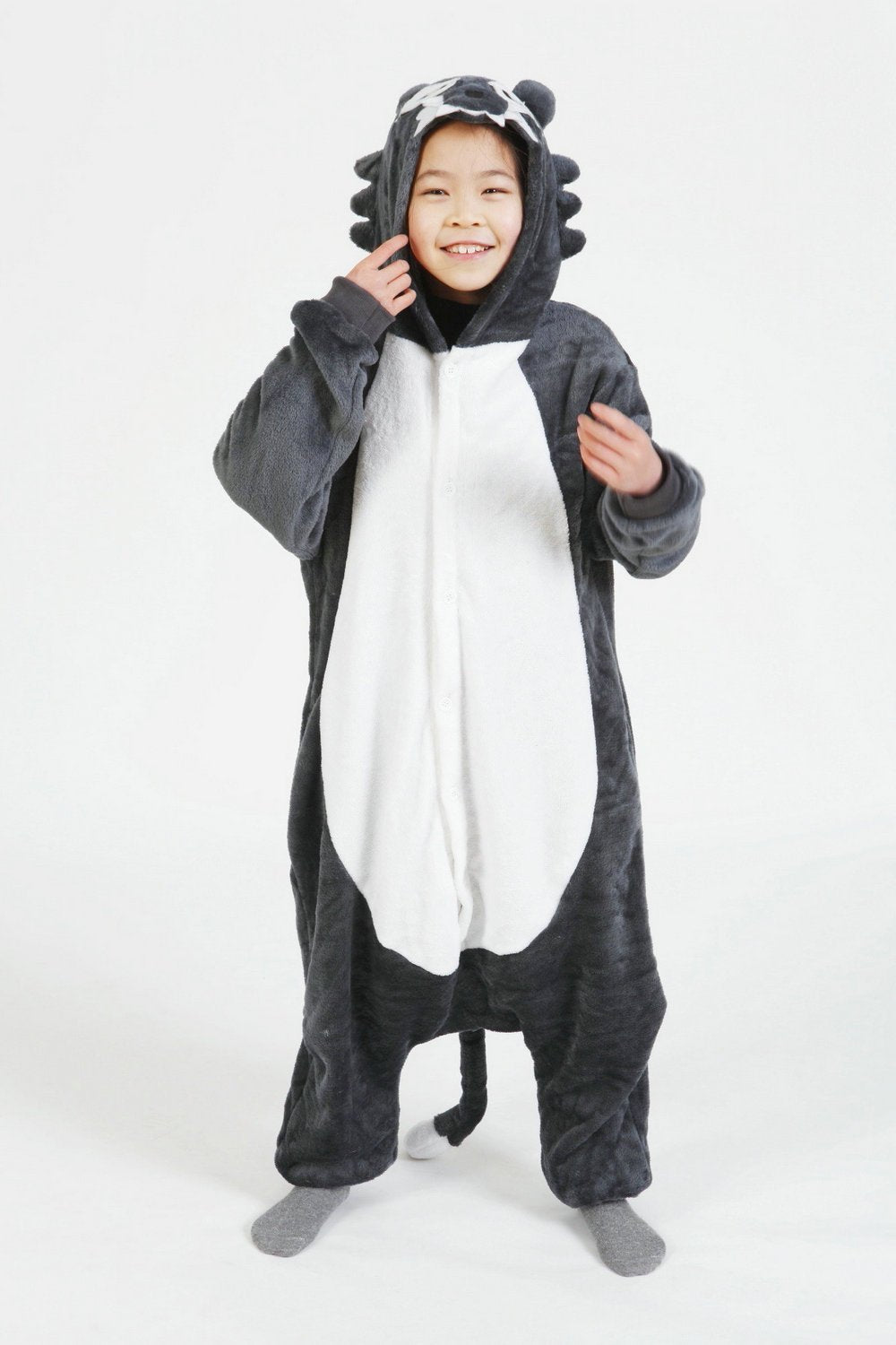 BuyGrey Wolf Kigurumi Pajamas Kids Animal Hoodie Onesie Cosplay Now Cheaper With 3 - 5 Days Ship - PajamasBuy