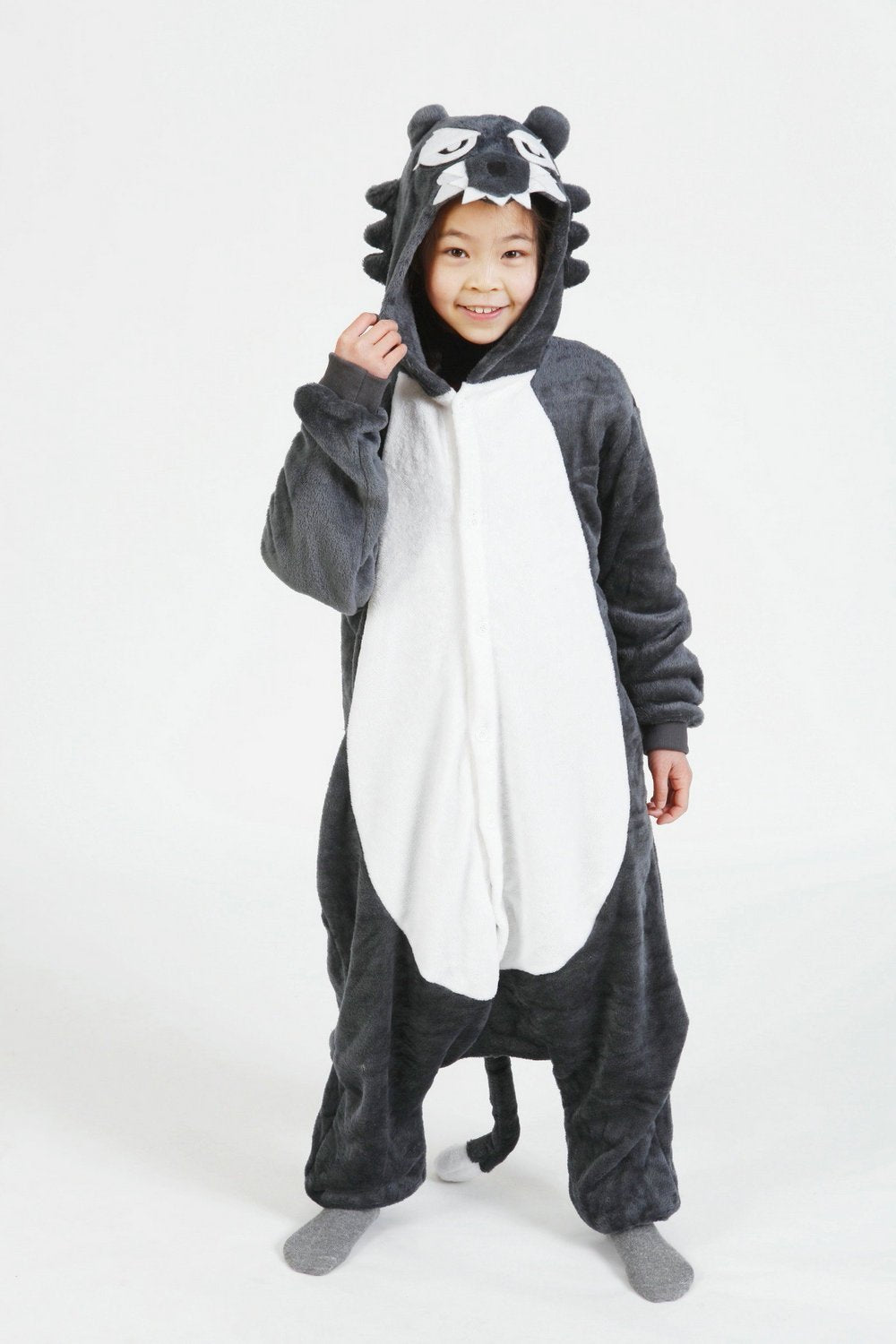 BuyGrey Wolf Kigurumi Pajamas Kids Animal Hoodie Onesie Cosplay Now Cheaper With 3 - 5 Days Ship - PajamasBuy