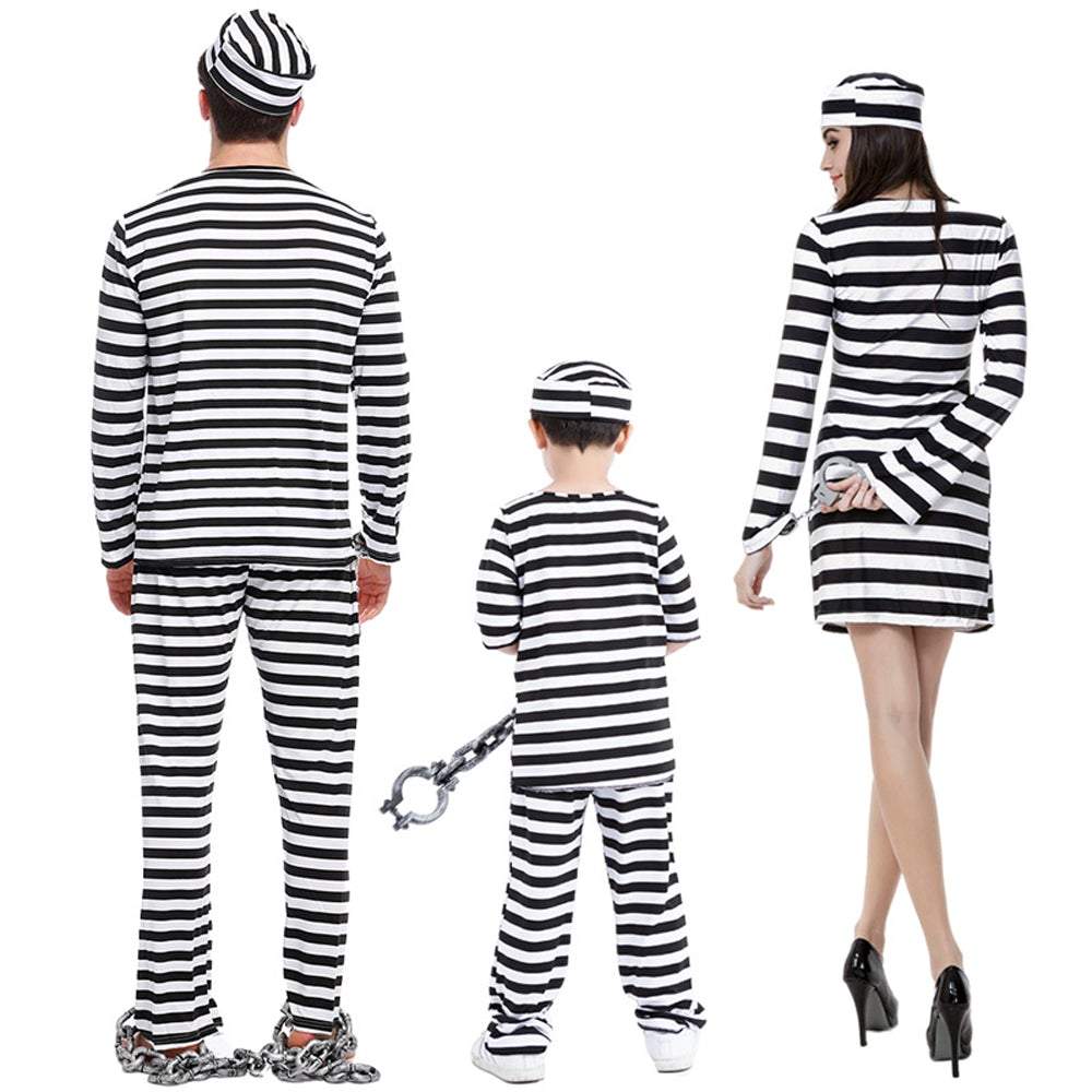 BuyHalloween Adult Kid Striped Prison Costume Hat Top Pants Dress Set Now Cheaper With 3 - 5 Days Ship - PajamasBuy