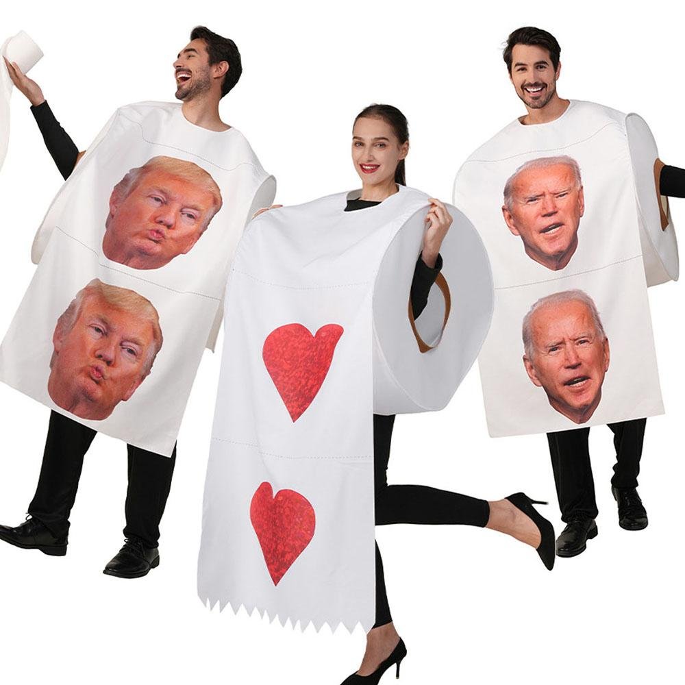 BuyHalloween Couple's Parody Toilet Paper Coat Trump Biden Heart Print Costume Now Cheaper With 3 - 5 Days Ship - PajamasBuy