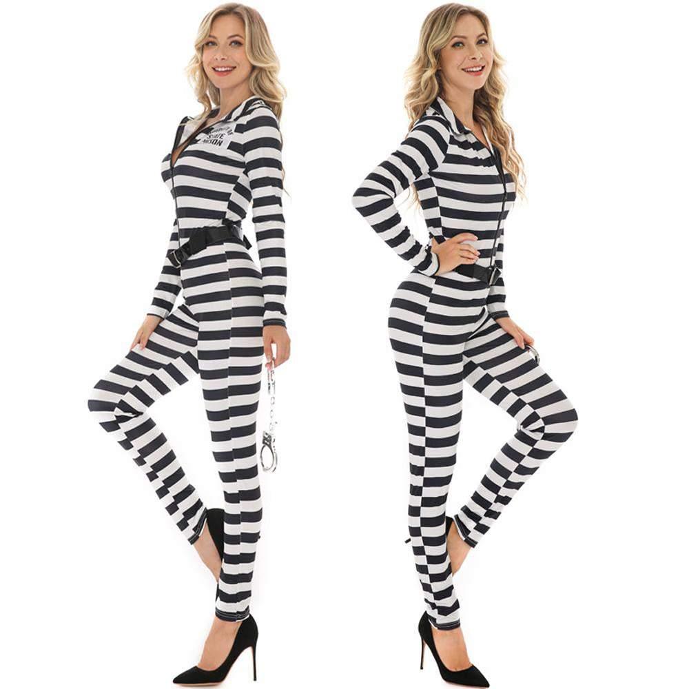 Halloween woman black and white striped prisoner costume - Pajamasbuy