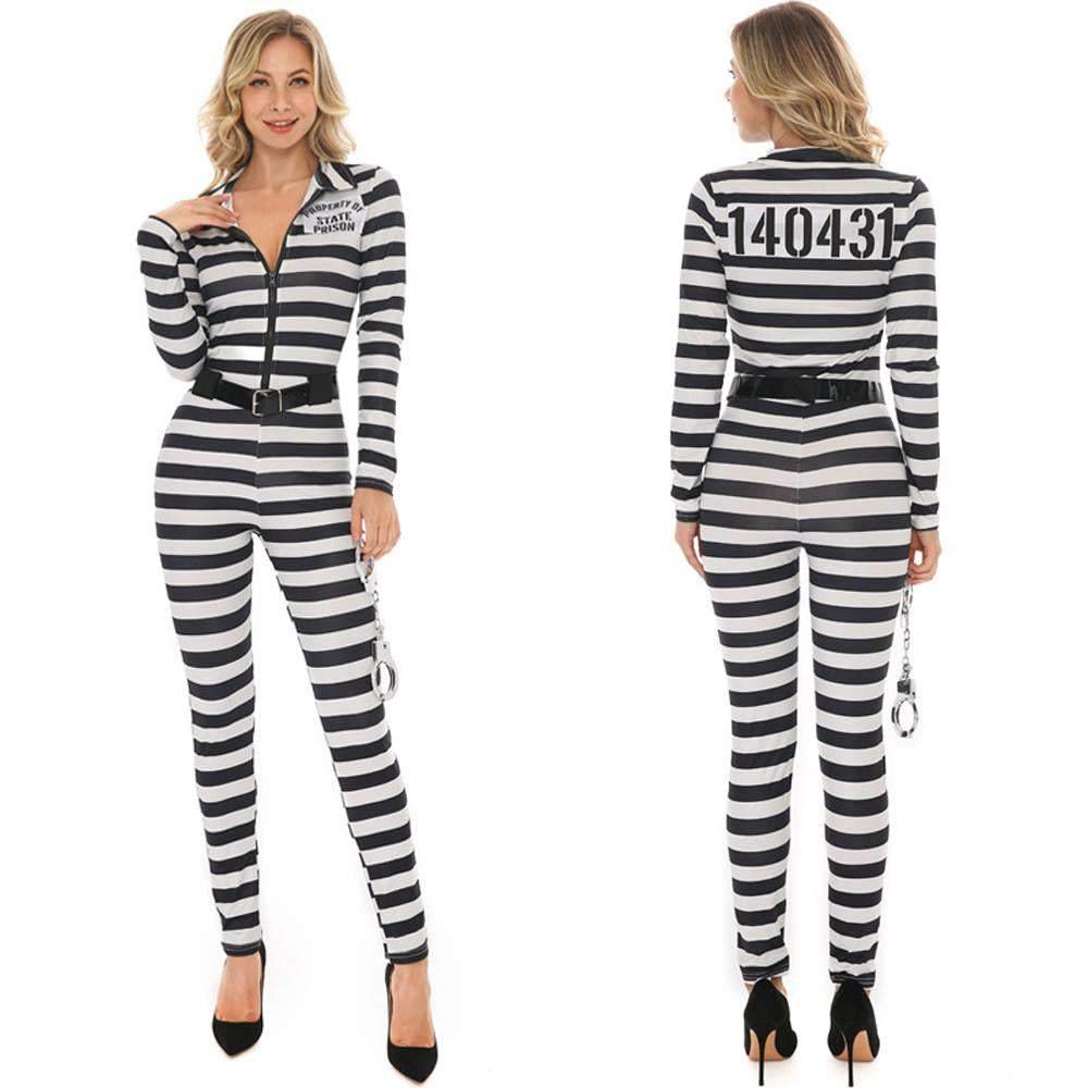 Halloween woman black and white striped prisoner costume - Pajamasbuy