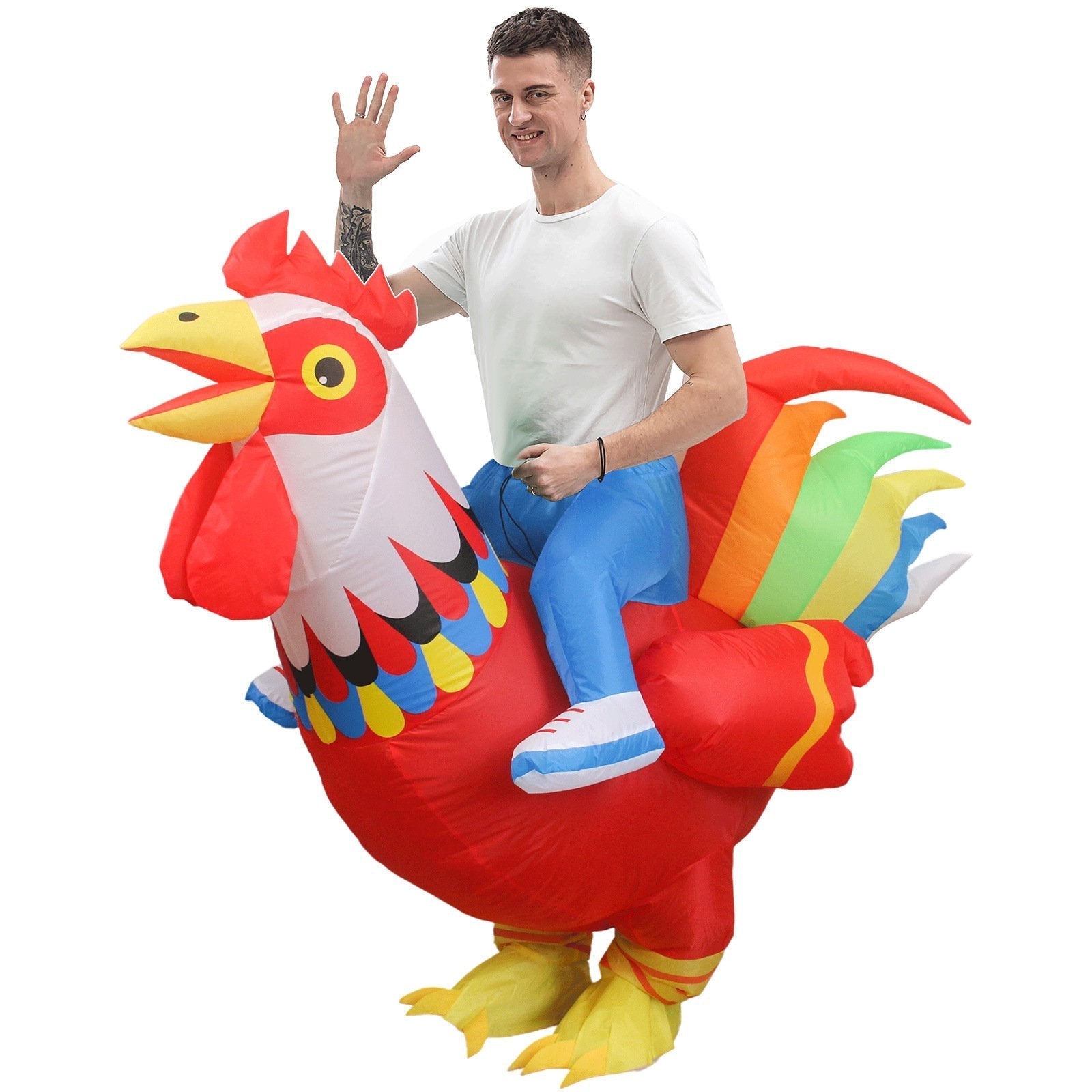 BuyHilarious Inflatable Red and White Rooster Costume Adult Halloween Party Mascot Outfit Now Cheaper With 3 - 5 Days Ship - PajamasBuy