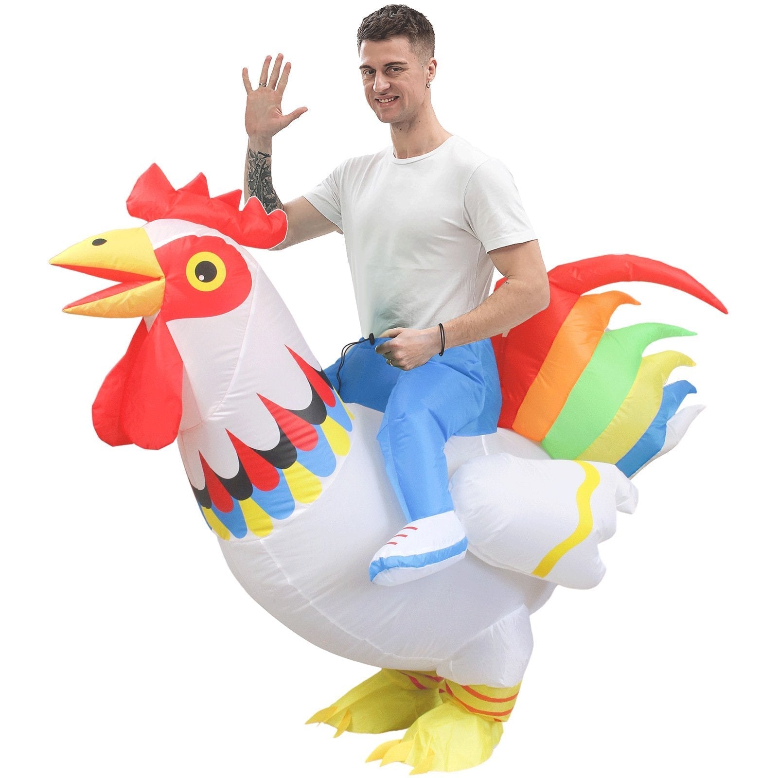 BuyHilarious Inflatable Red and White Rooster Costume Adult Halloween Party Mascot Outfit Now Cheaper With 3 - 5 Days Ship - PajamasBuy