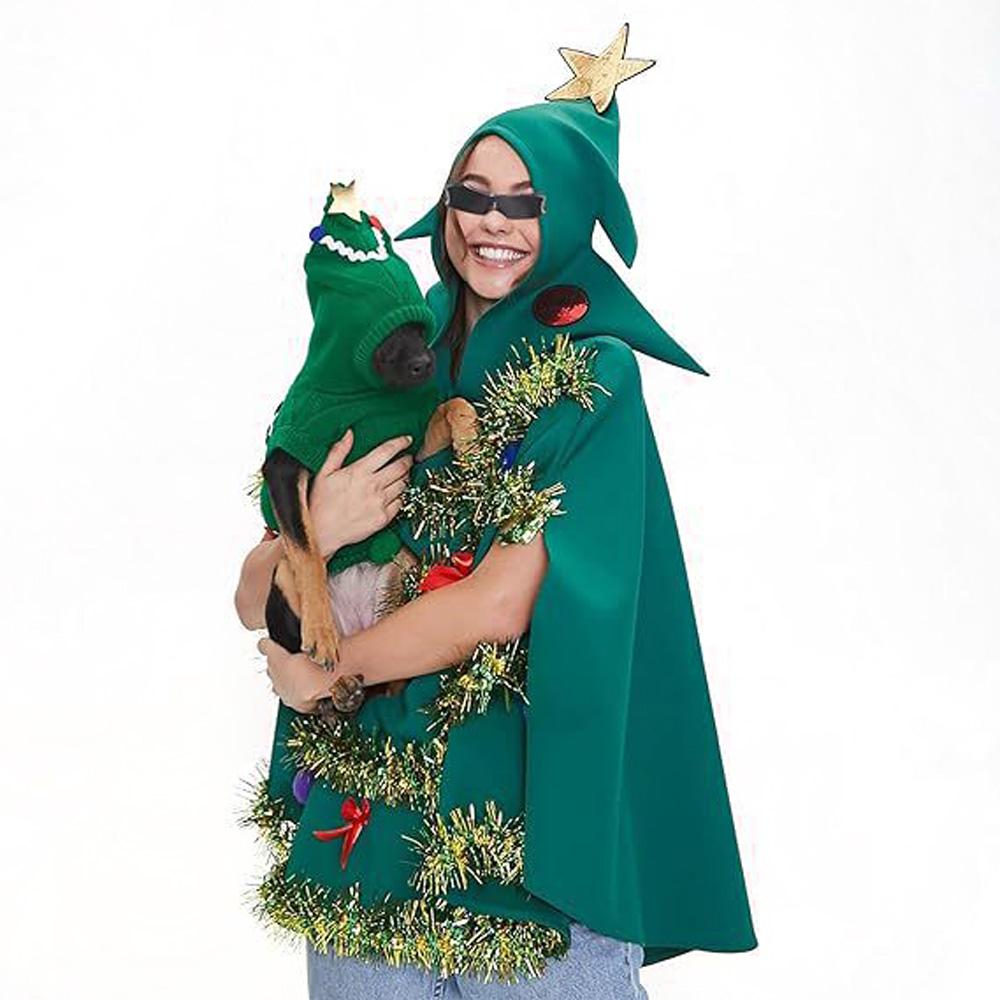 Women's Unique Green Christmas Tree Shape Costume Hoddie Cloak for Christmas| PajmasBuy