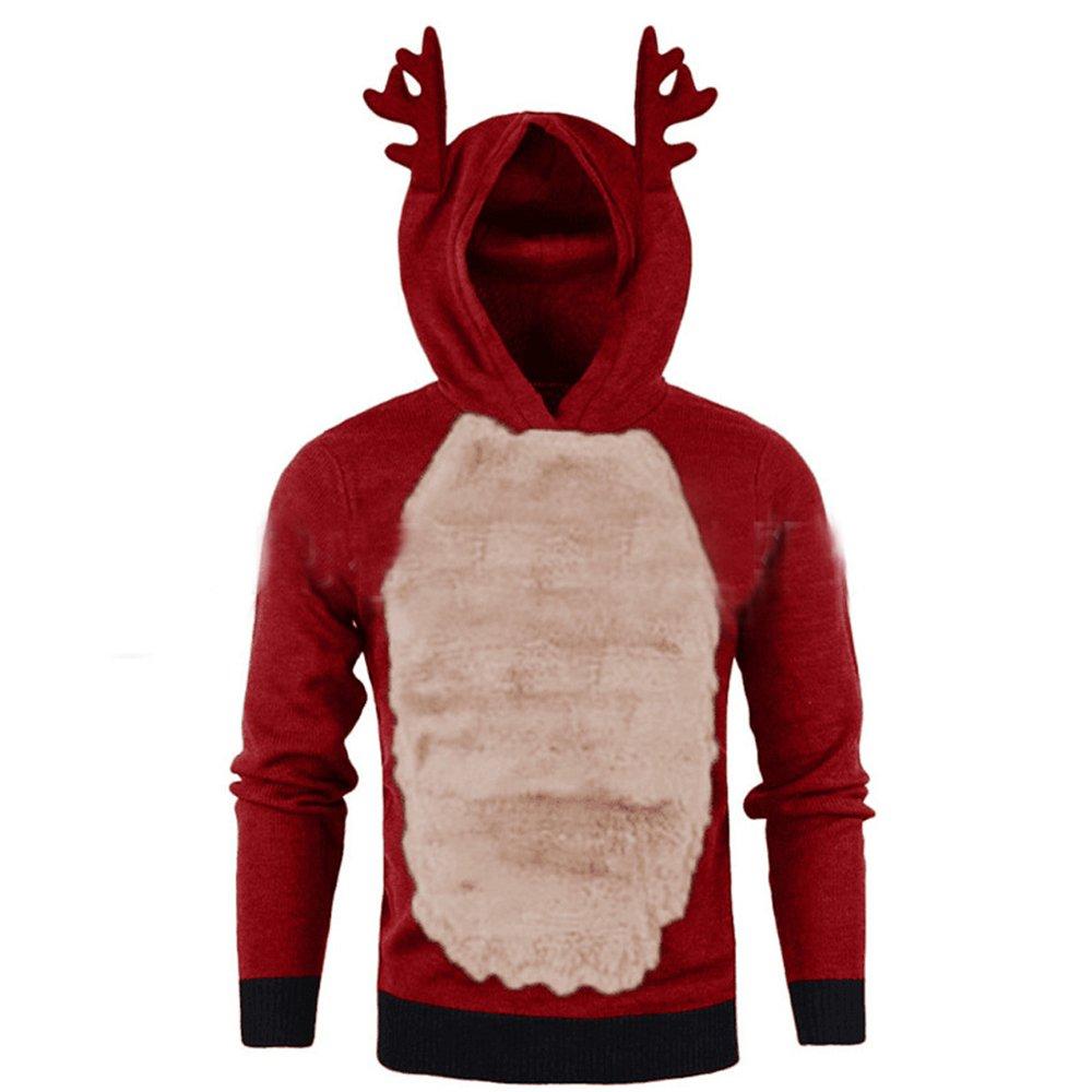 Christmas Hoodie for Men Sweatshirt Furry Reindeer Jacket Plus Velvet Coat