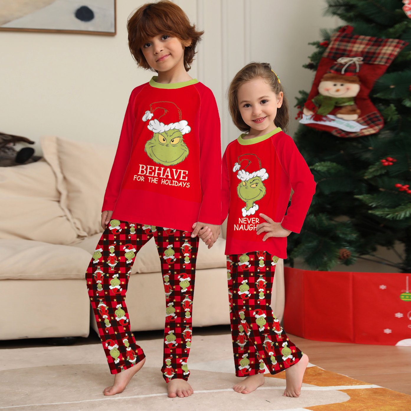 Grinch Letter Christmas Family Couples Matching Pajamas Party Sets