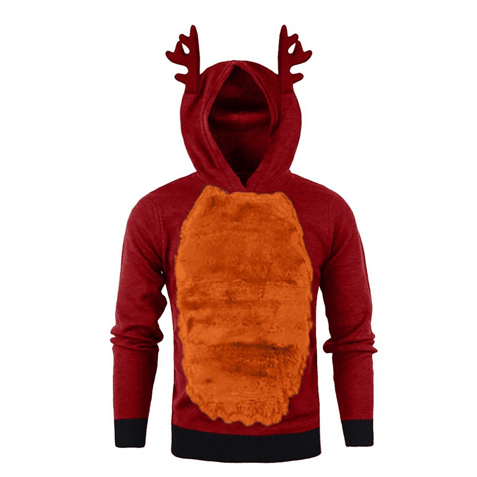 Christmas Hoodie for Men Sweatshirt Furry Reindeer Jacket Plus Velvet Coat