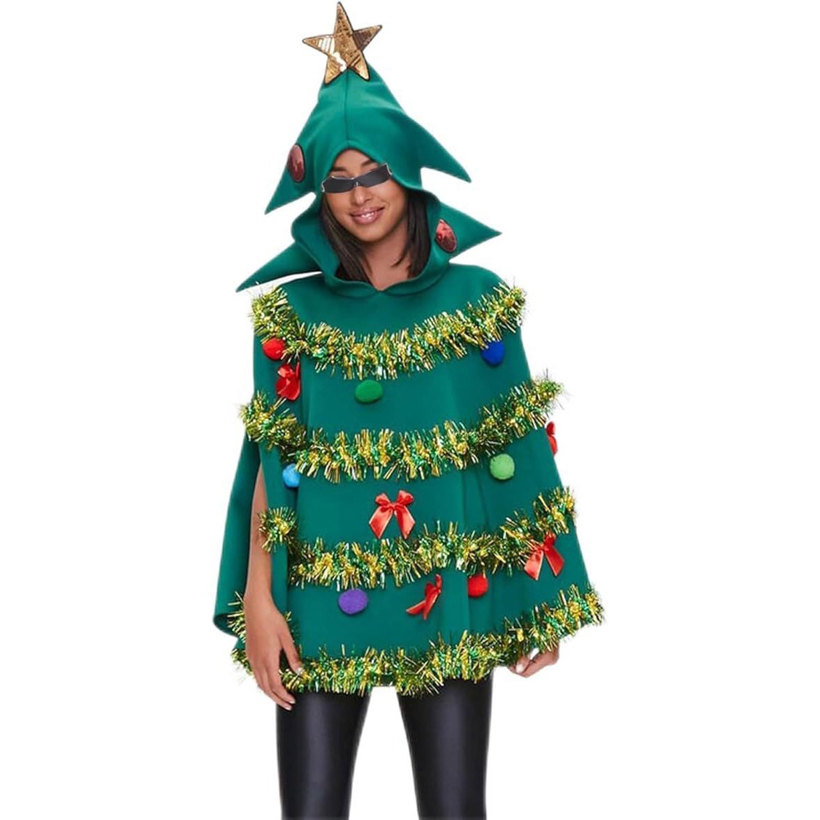 Women's Unique Green Christmas Tree Shape Costume Hoddie Cloak for Christmas|?PajmasBuy