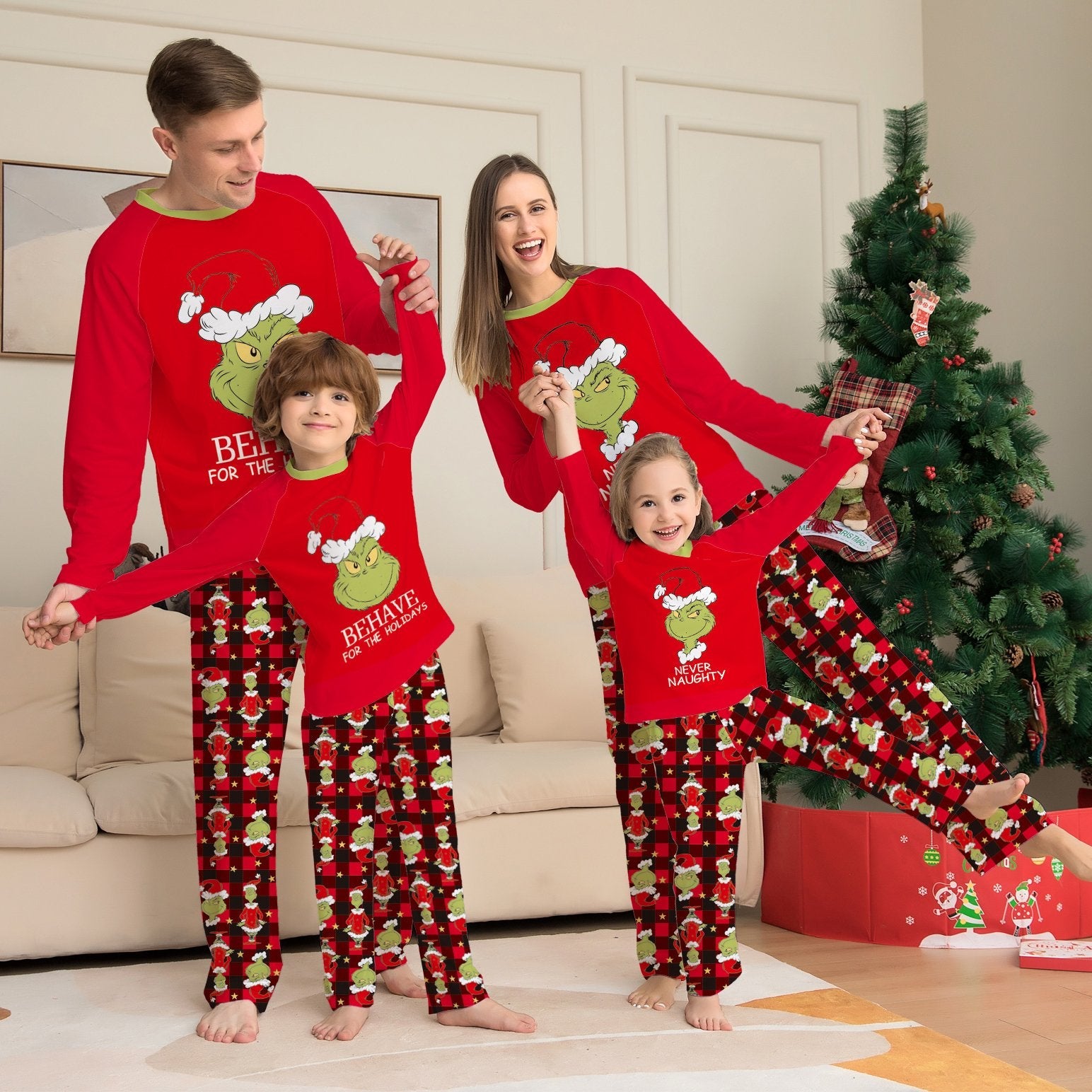 Grinch Letter Christmas Family Couples Matching Pajamas Party Sets