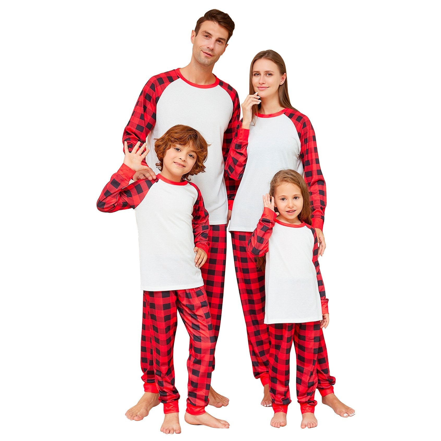 Solid Color Plaid Print Christmas Family Couples Matching Pajamas Party Sets