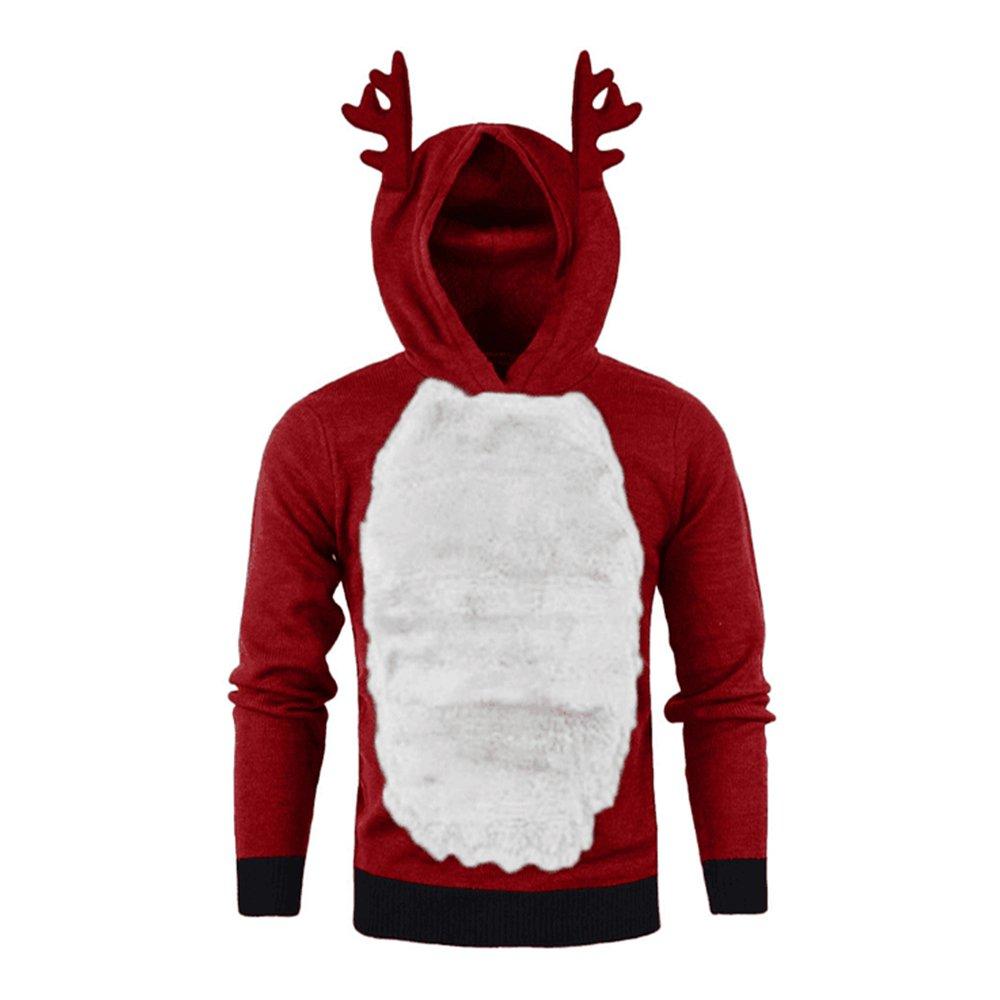 Christmas Hoodie for Men Sweatshirt Furry Reindeer Jacket Plus Velvet Coat