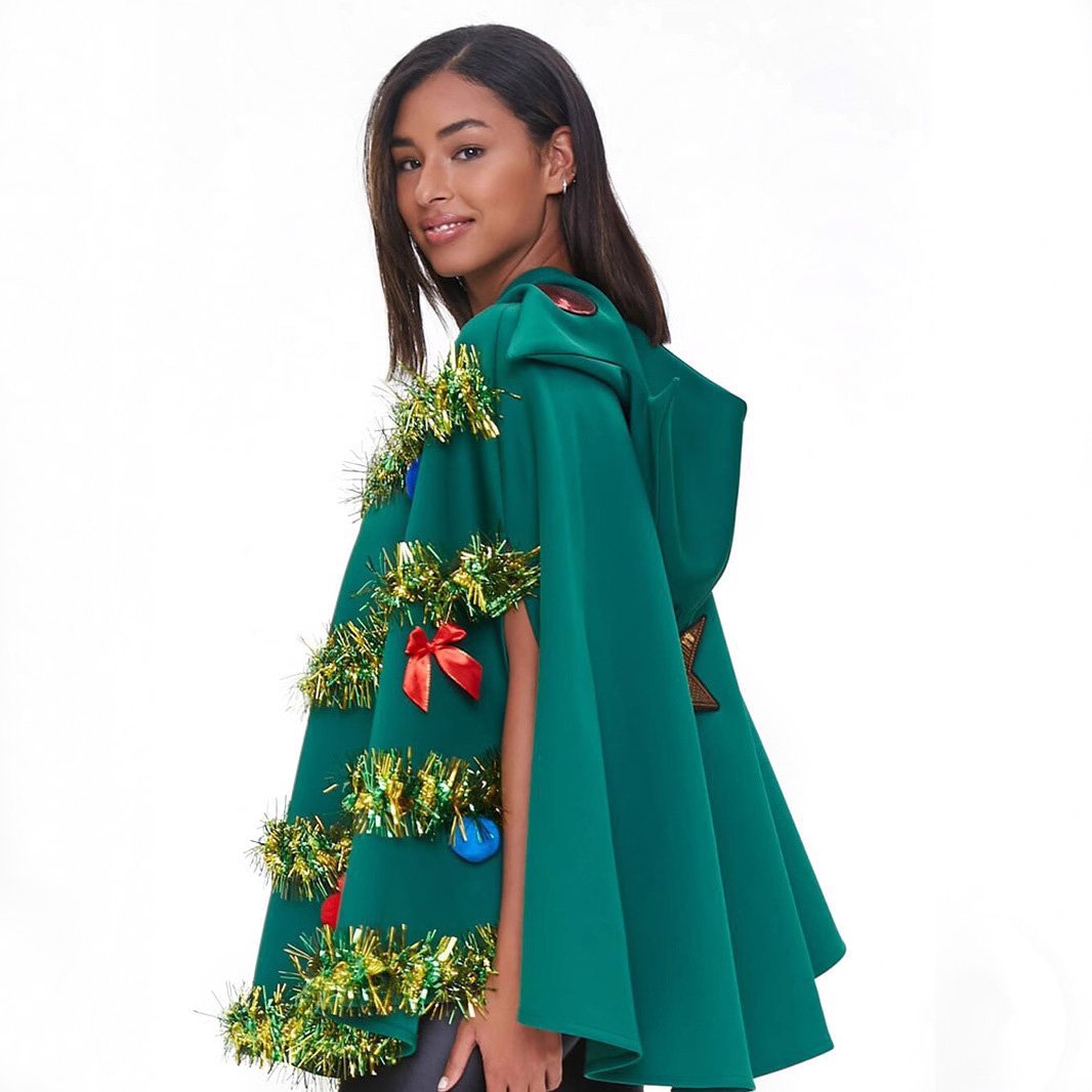 Women's Unique Green Christmas Tree Shape Costume Hoddie Cloak for Christmas| PajmasBuy