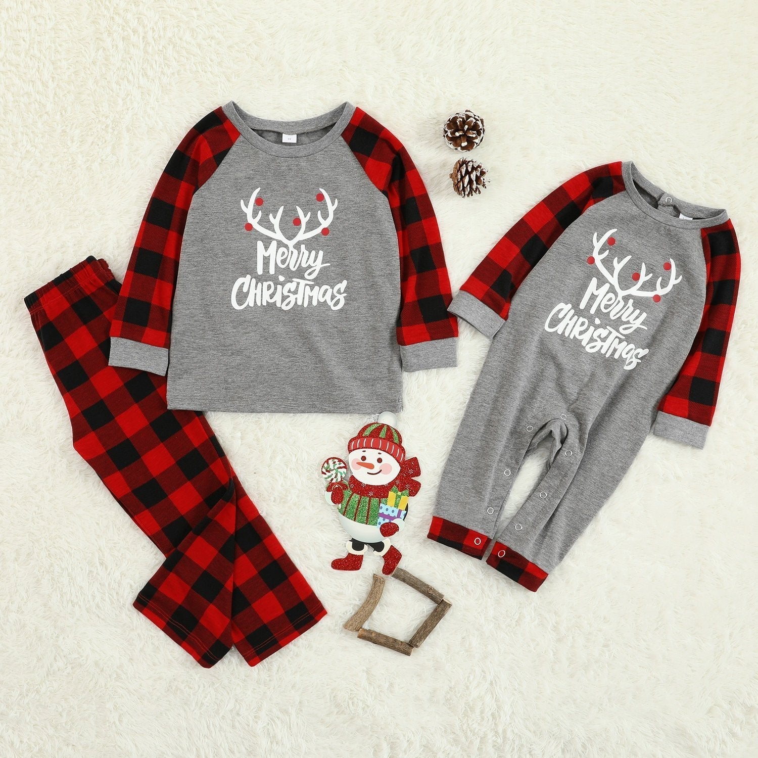 Christmas Family matching Deer print plaid Pajamas two Pieces Set Santa Patterned