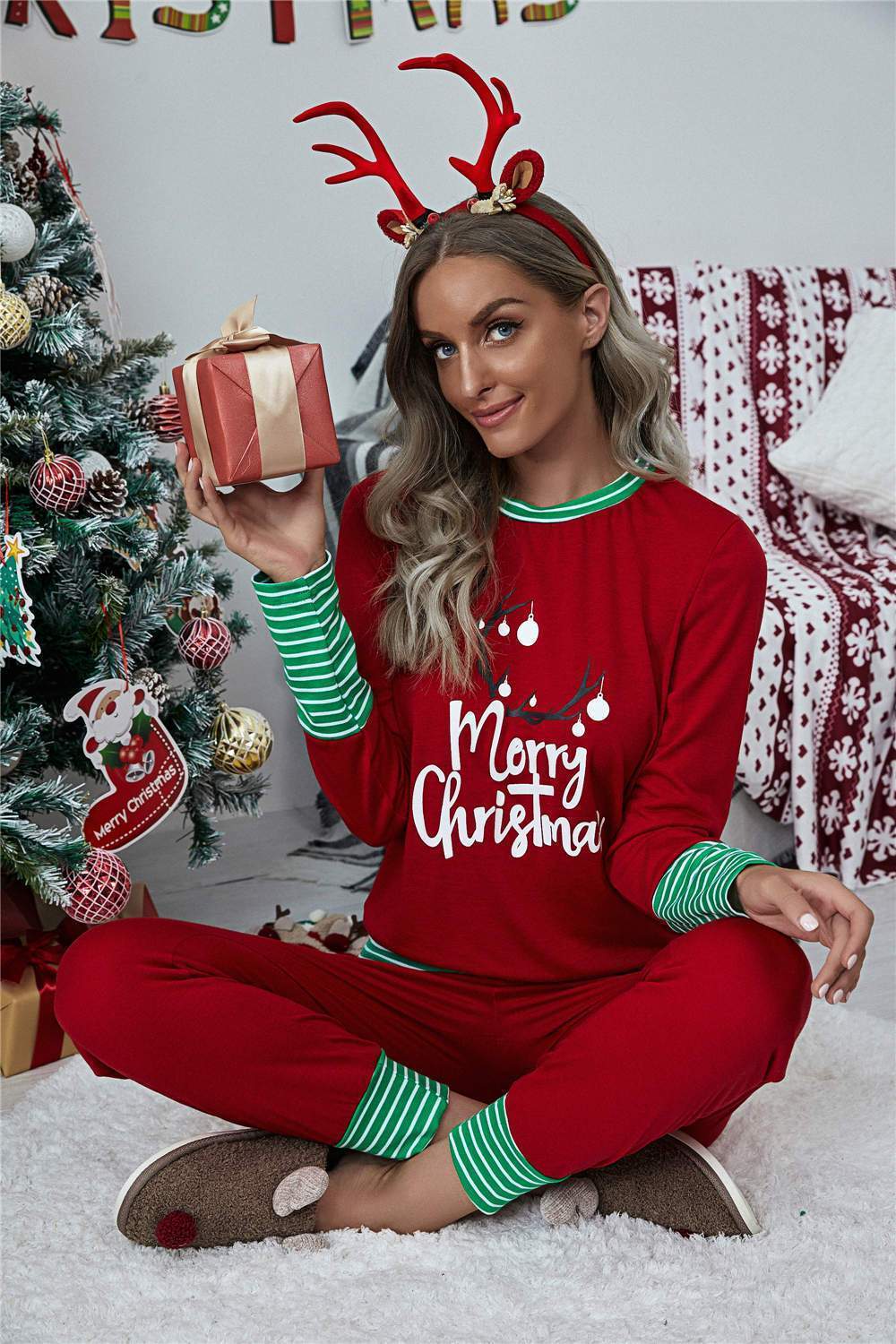 Plus Size Women Christmas Pyjamas Pajamas Set Ladies Xmas Festive Nightwear Pajamas