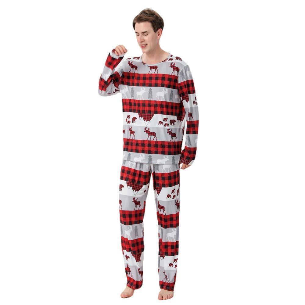 Christmas Family Matching Pajamas Elk Print Plaid Sleepwear Set Dog Pajamas