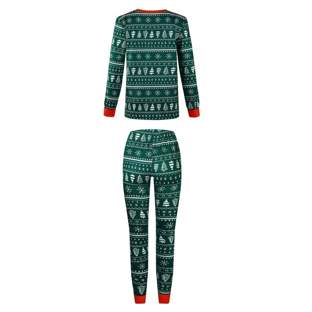 Christmas Family Matching Pajamas Green snowflake Christmas tree print Xmas Ugly Pajamas Warm Sleepwear