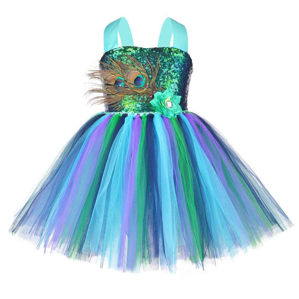 BuyKids Sequin Peacock Feather Costume Girls Easter Carnival Party Dress Now Cheaper With 3 - 5 Days Ship - PajamasBuy