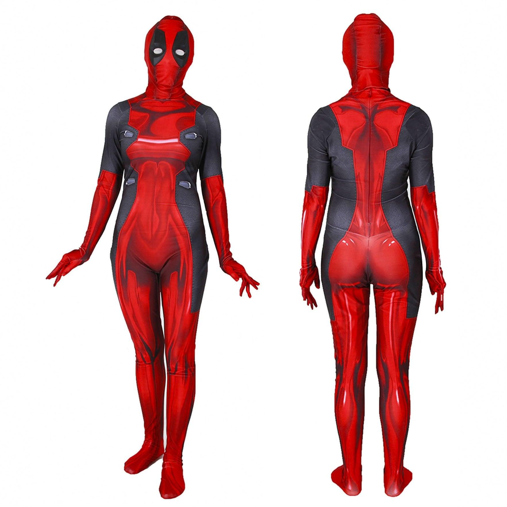 Lady and Men Kids Deadpool 3 Bodysuit Costume 2024 Deadpool Wolverine Red With Mask - Pajamasbuy