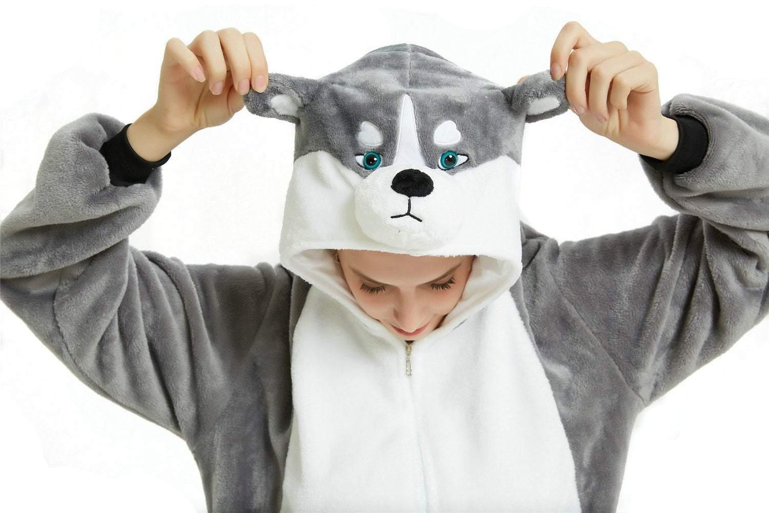 Long - haired Husky Dog Kigurumi Onesies Pajamas Costume - Pajamasbuy