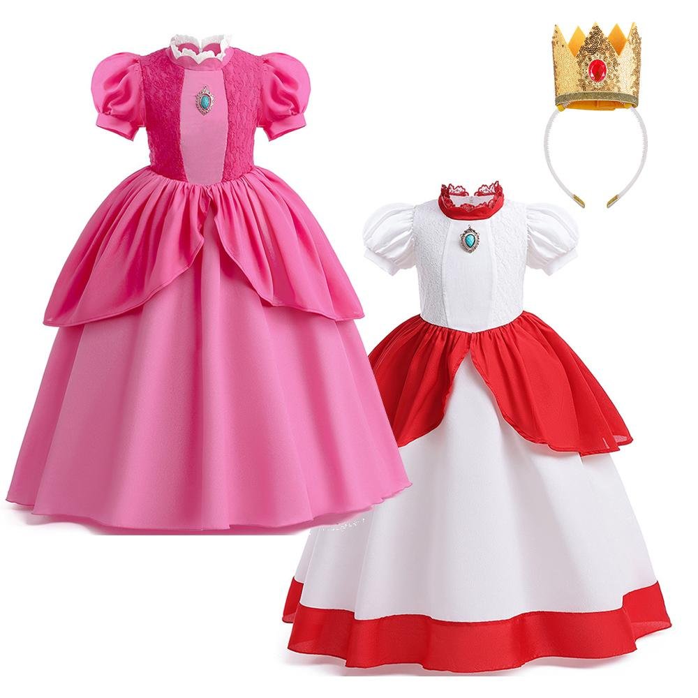 BuyMario Princess Peach costume party girl Children lace splicing dresses Now Cheaper With 3 - 5 Days Ship - PajamasBuy