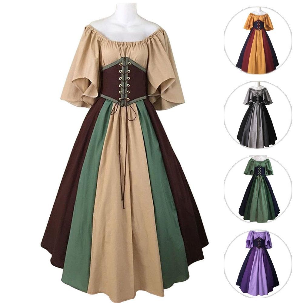 BuyMedieval retro flying sleeves tie waist long one shoulder dress For Women Now Cheaper With 3 - 5 Days Ship - PajamasBuy