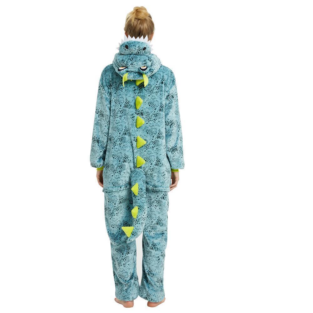 Onesie Kigurumi Pajamas Print Frog Adult's Flannel blue Frog Winter Sleepwear Animal Costume - Pajamasbuy