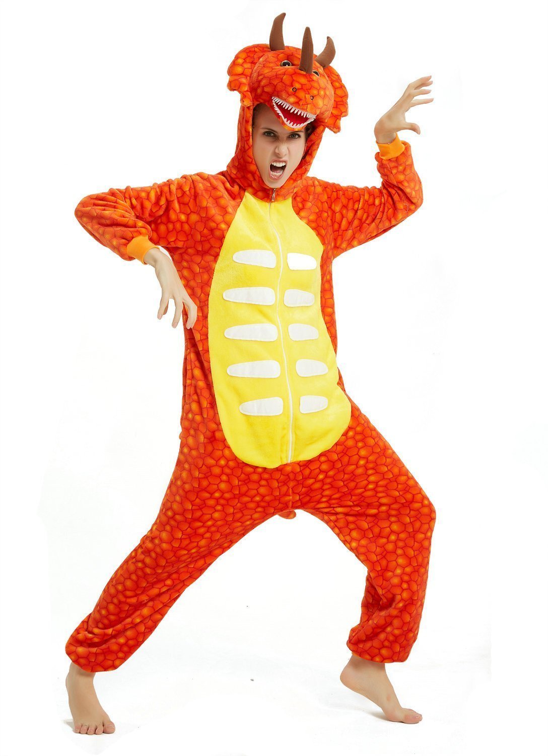 BuyOrange triceratops Dragon Adult Kid Kigurumi Onesies Pajamas Costume Now Cheaper With 3 - 5 Days Ship - PajamasBuy