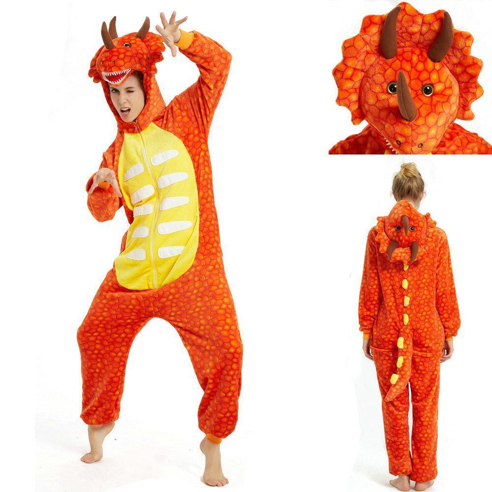 BuyOrange triceratops Dragon Adult Kid Kigurumi Onesies Pajamas Costume Now Cheaper With 3 - 5 Days Ship - PajamasBuy