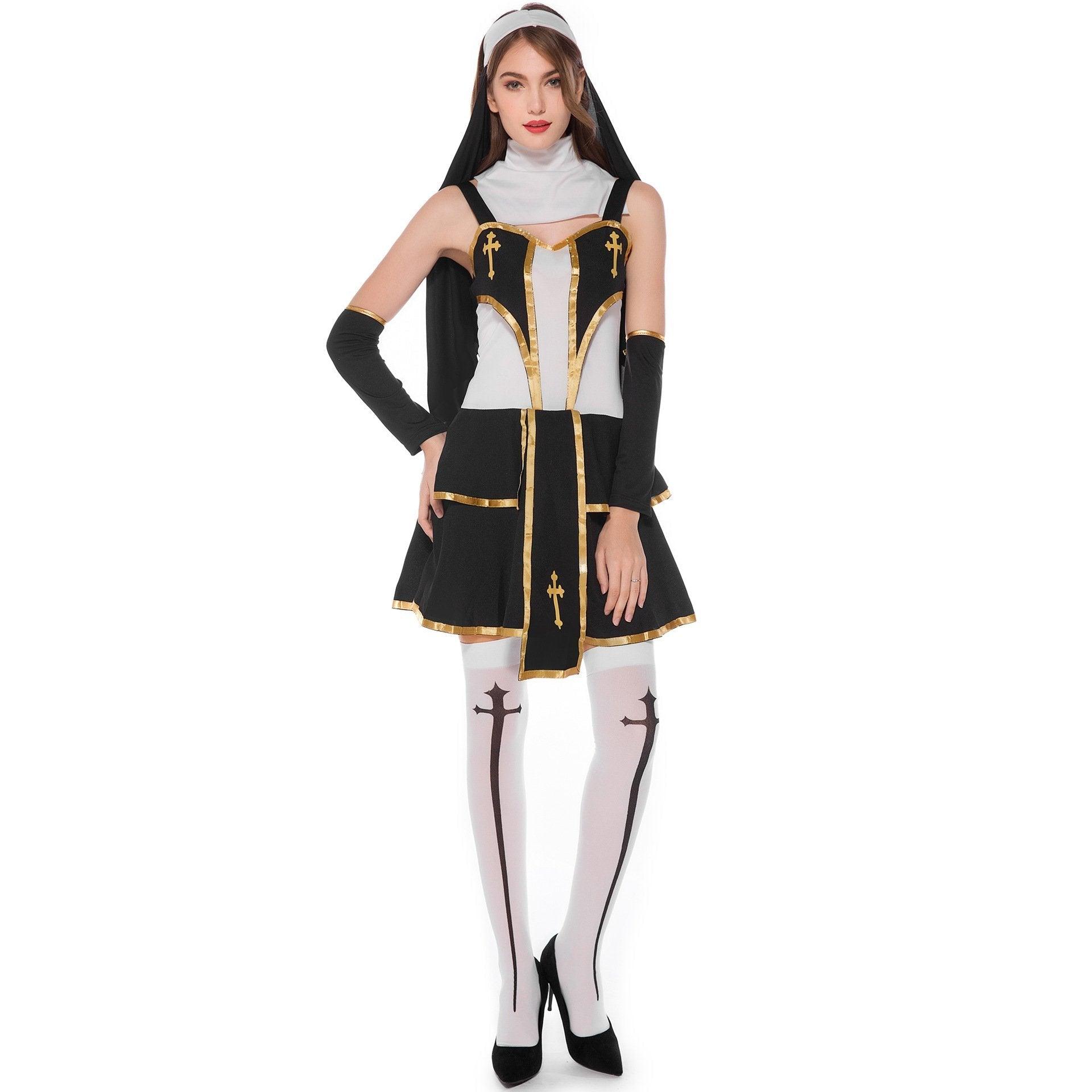 Pastor Fr Nun Couples Costume Halloween Outfits Cosplay Party Carnival - Pajamasbuy