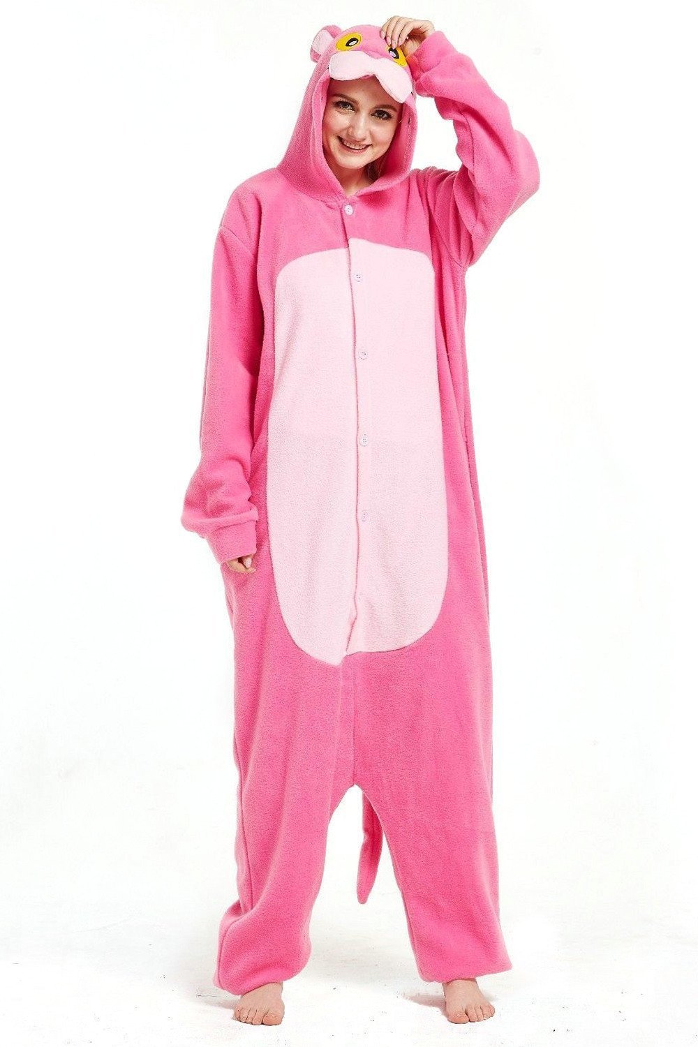 BuyPink Panther Onesie Kigurumi Animal Hoodie Costume Pajamas Now Cheaper With 3 - 5 Days Ship - PajamasBuy