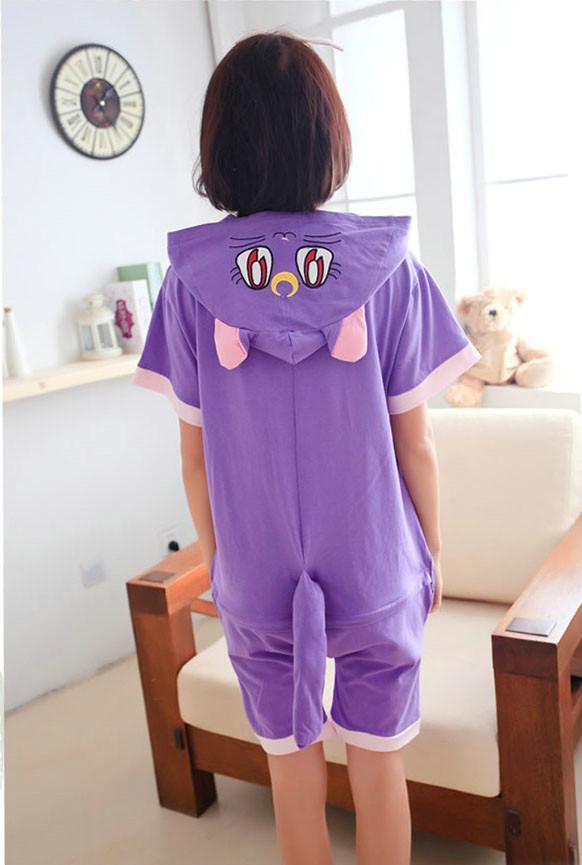 BuySailor moon Purple Cat Luna Animal Onesie Pajamas Short Sleeve Now Cheaper With 3 - 5 Days Ship - PajamasBuy