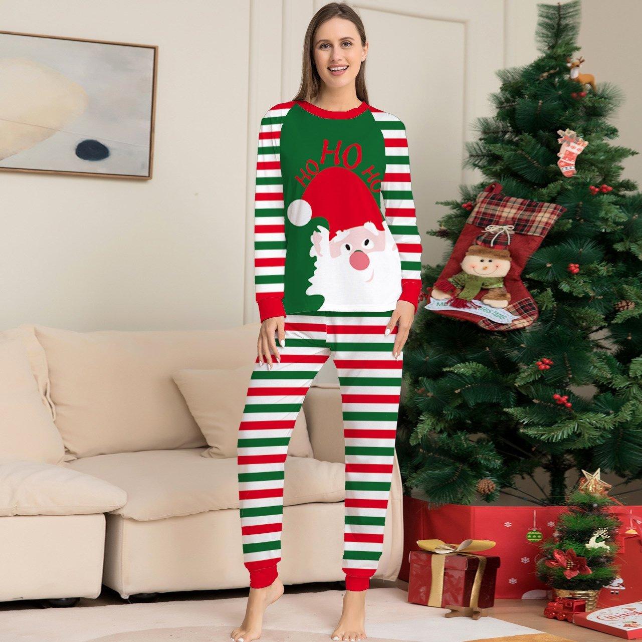 Santa Stripes Green White Christmas Family Couples Matching Pajamas Party Sets - Pajamasbuy