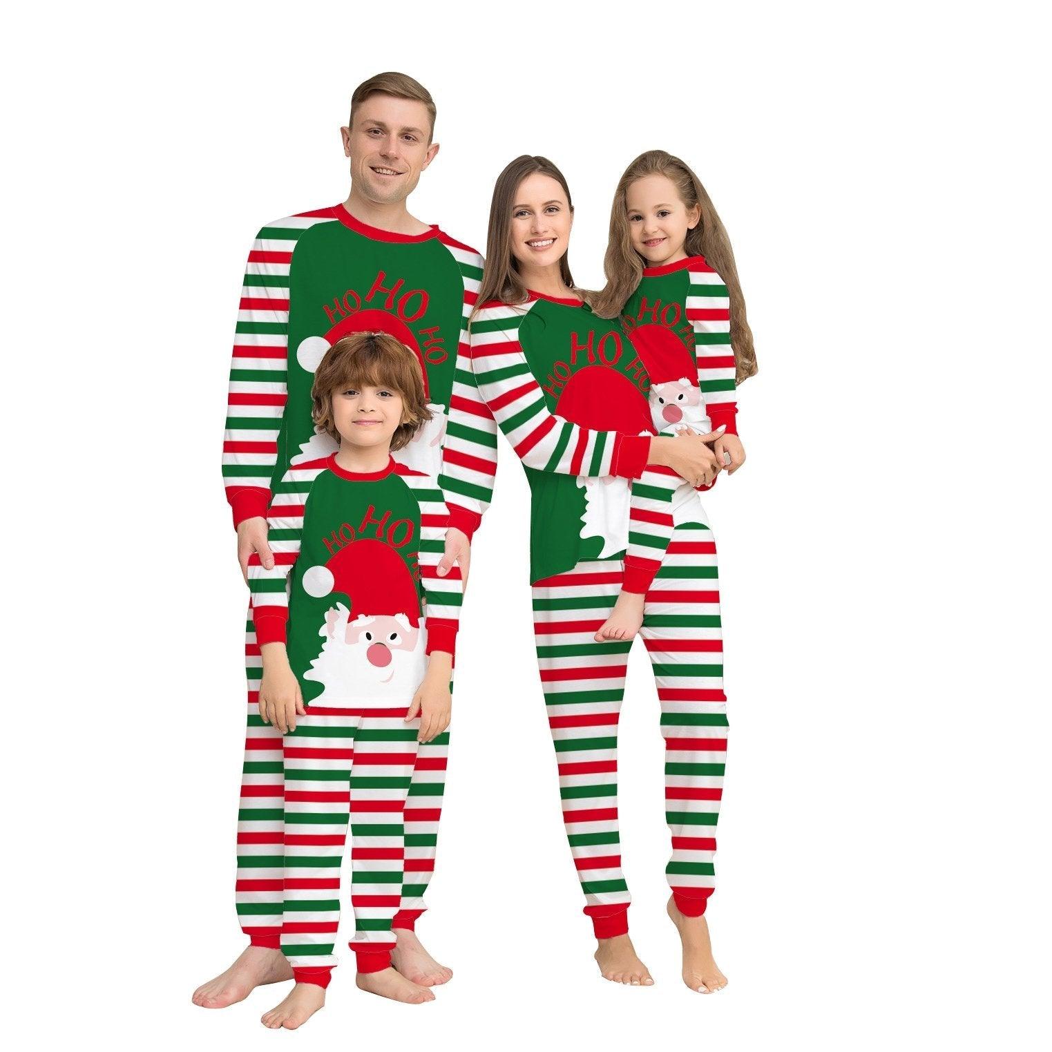 Santa Stripes Green White Christmas Family Couples Matching Pajamas Party Sets - Pajamasbuy