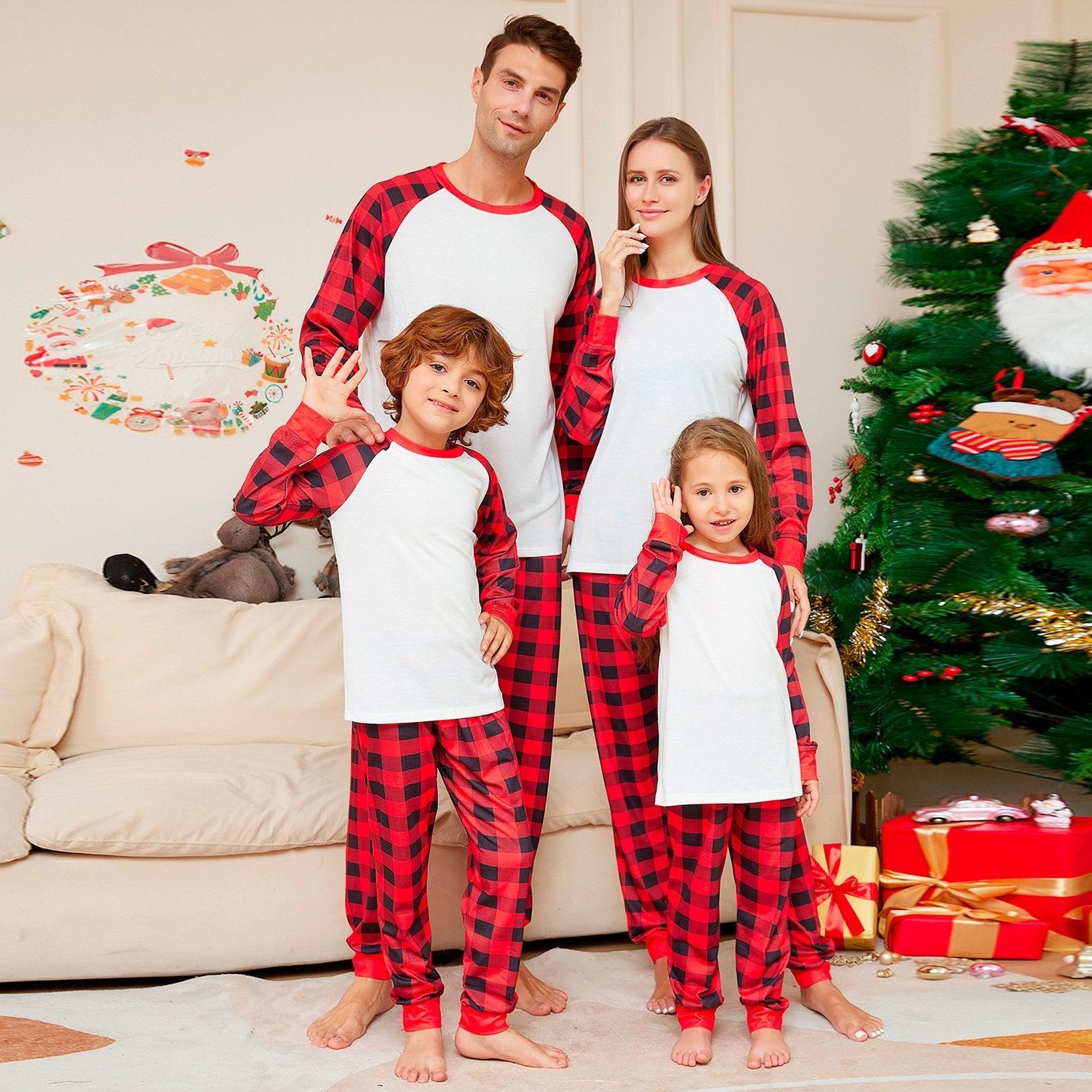 Solid Color Plaid Print Christmas Family Couples Matching Pajamas Party Sets - Pajamasbuy