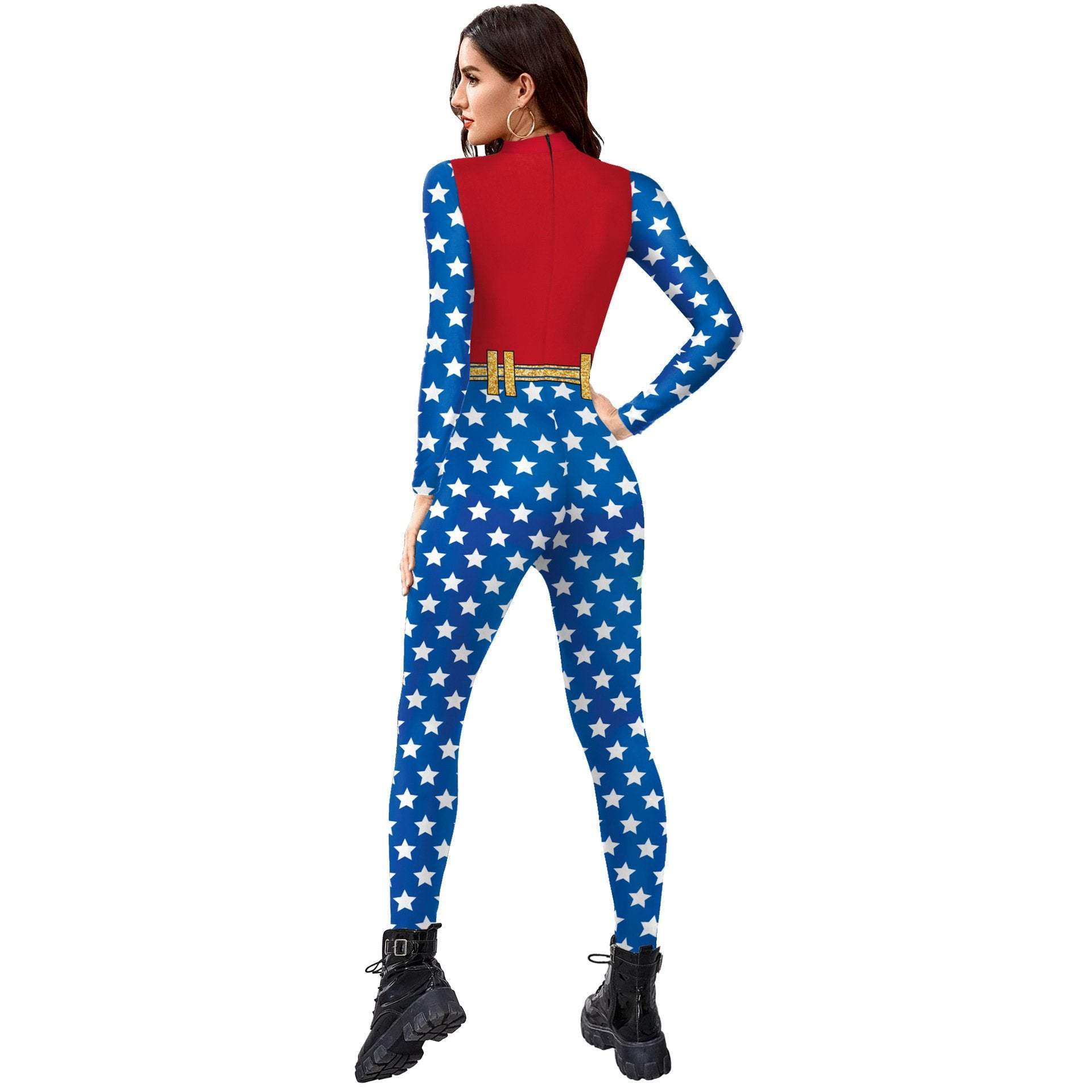 BuySuperhero Wonder Woman Cosplay Costume Halloween Printed Jumpsuit Slim Fit Long Sleeve Party Outfit for Women Now Cheaper With 3 - 5 Days Ship - PajamasBuy