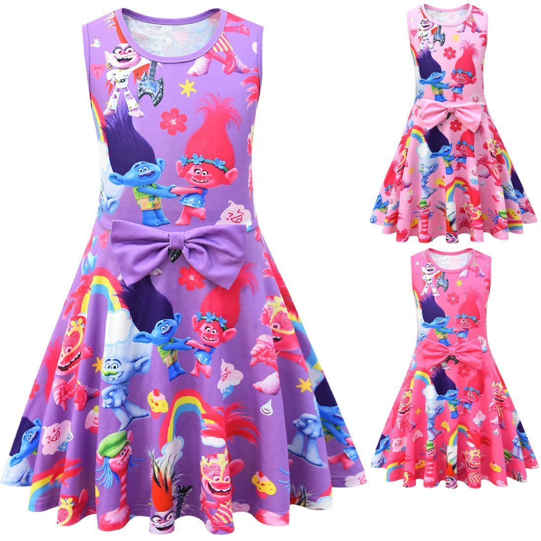 BuyTrolls 2 Kids Sleeveless Cartoon Vest Skirt Printed Princess Party Dress Now Cheaper With 3 - 5 Days Ship - PajamasBuy