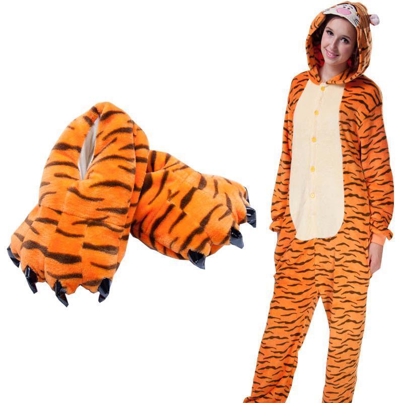 Unisex Animal Tigger cosplay Kigurumi fleece slippers shoes - Pajamasbuy