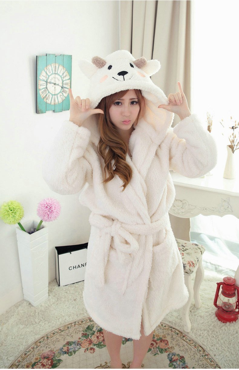 BuyWhite Sheep Pajamas Winter Onesie Coral Fleece Kigurumi Robe Now Cheaper With 3 - 5 Days Ship - PajamasBuy